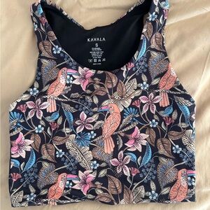 Kavala Floral Parrot Crop Tank Top in Black with Pink & Blue